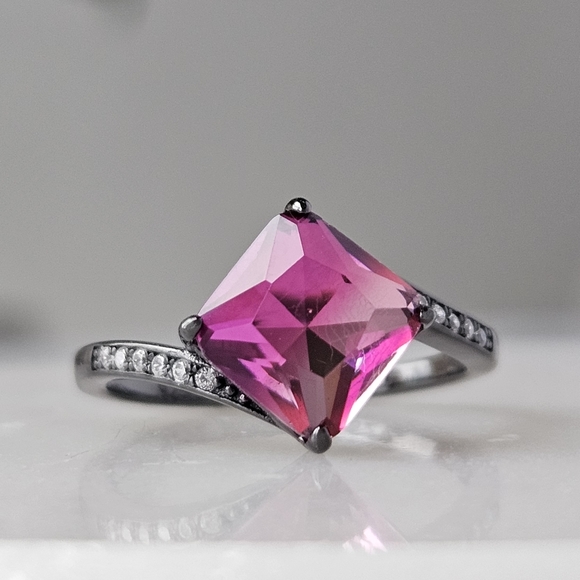 Pink Topaz Gemstone Ring, real 925 Sterling Silver, Black Gold Finish - Picture 4 of 6
